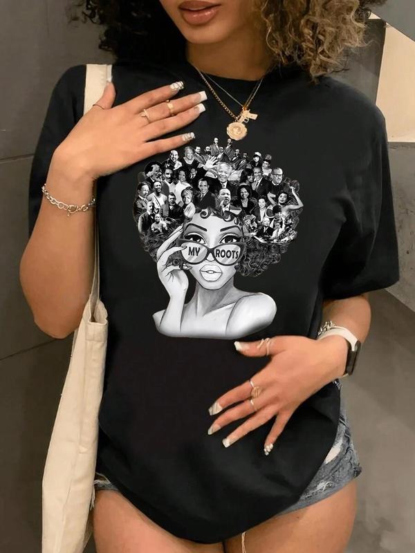 Cartoon Figure & Letter Print Drop Shoulder Casual Crew Neck Daily Vacation Outdoor Clothes All Seasons T-Shirts