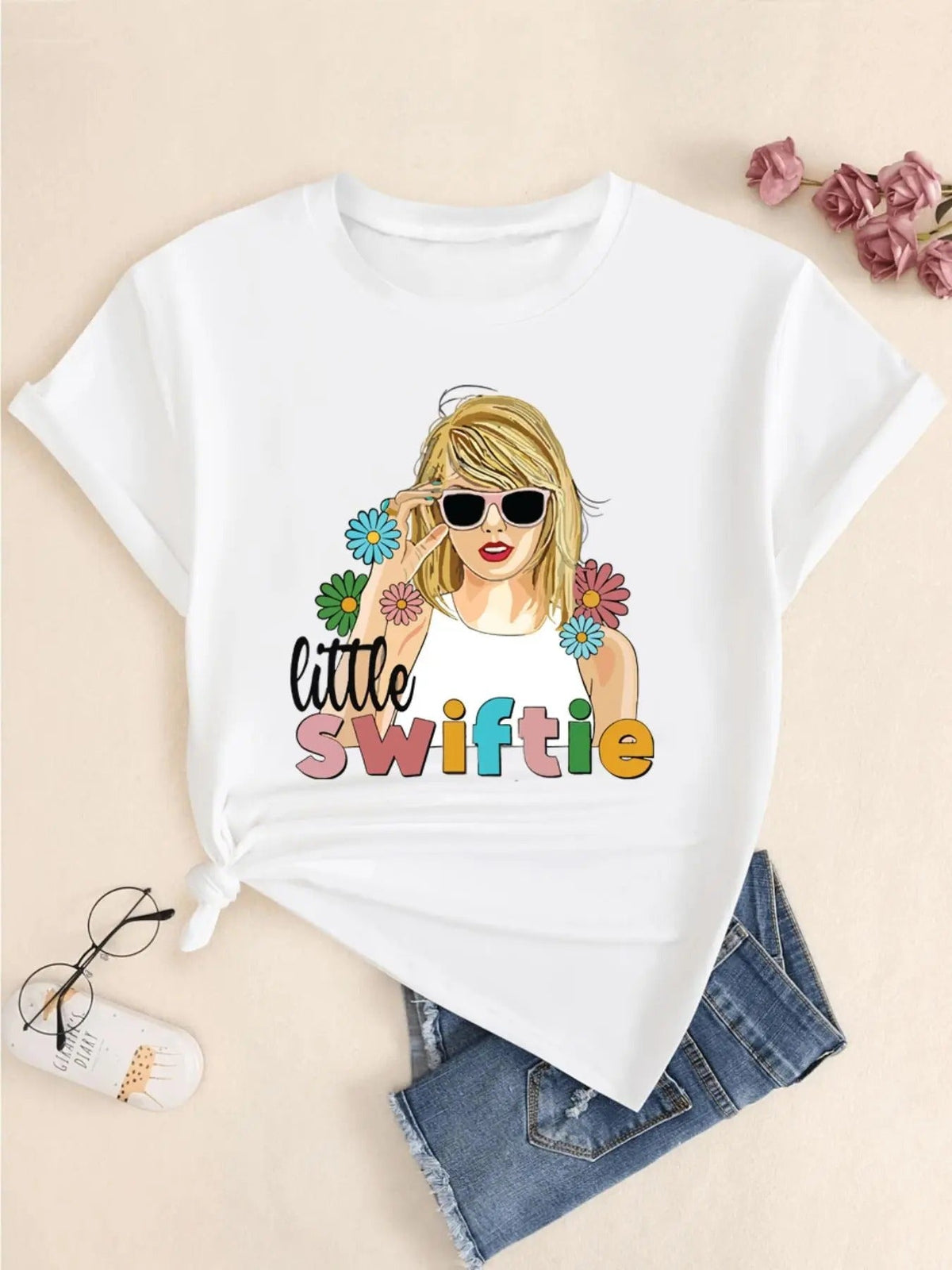 Cartoon Figure & Letter Print Round Neck Casual Short Sleeve Daily Clothes Summer T-Shirts