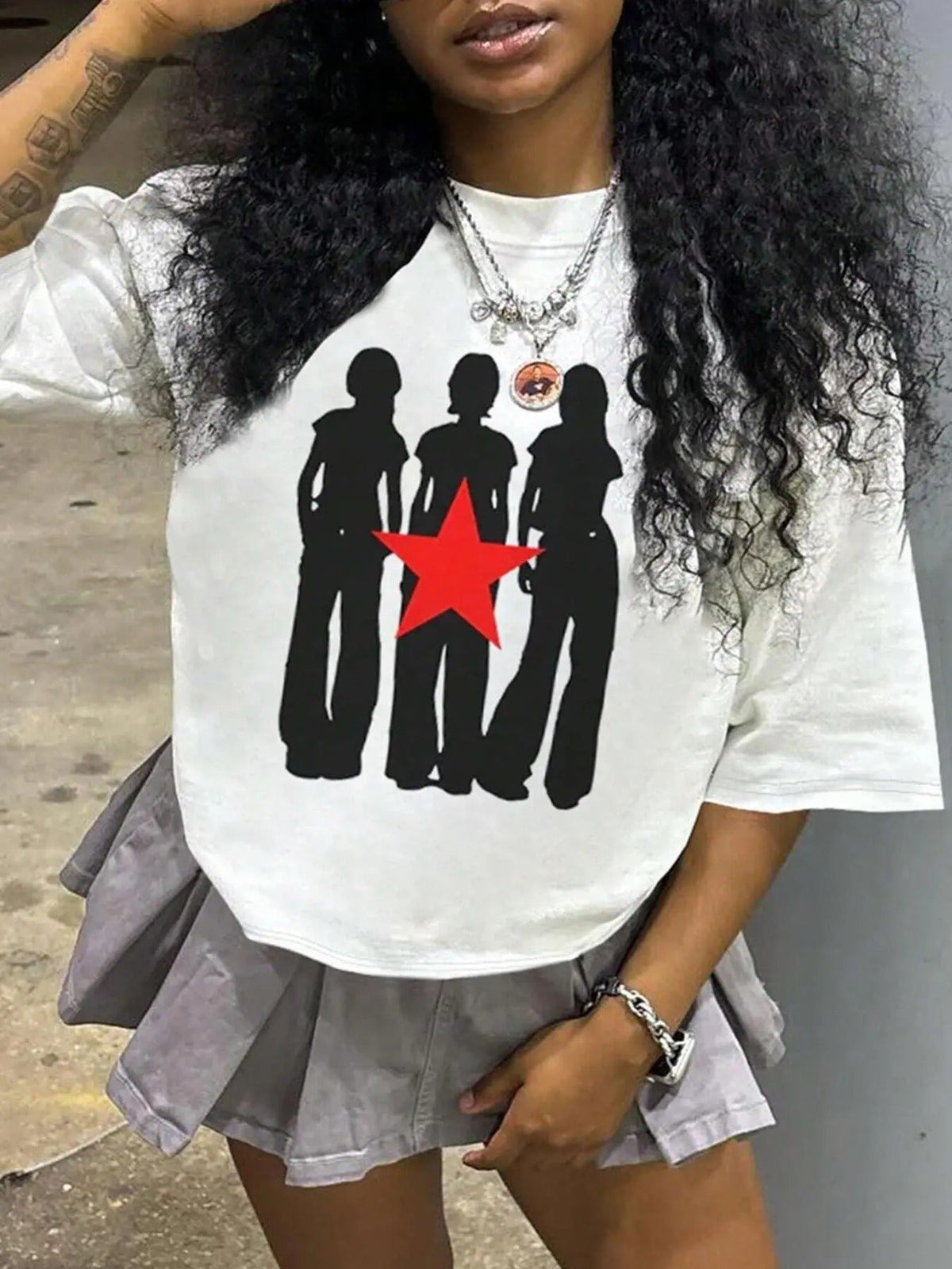 Cartoon Figure & Star Print Round Neck Casual Short Sleeve Daily Summer Clothes T-Shirts