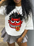 Cartoon Figure Print Round Neck Casual Drop Shoulder Short Sleeve Summer Clothes Daily T-Shirts