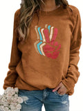 Cartoon Gesture Print Sleeve Fall Outfits Fallfreshness Casual Long Sleeve Round Neck Spring & Fall Top Daily Fall Outfits Earthtone Fallfreshness T-Shirts