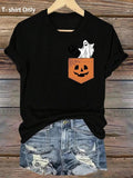 Cartoon Ghost Print Round Neck Casual Halloween Short Sleeve Summer Clothes Daily T-Shirts