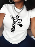 Cartoon Giraffe Print Round Neck Casual Short Sleeve Daily Vacation Outdoor Clothes All Seasons T-Shirts