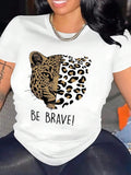 Cartoon Leopard Print Round Neck Casual Short Sleeve Summer Clothes Daily T-Shirts