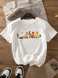 Cat Print Round Neck Casual Short Sleeve Crew Neck All Seasons Top Daily T-Shirts