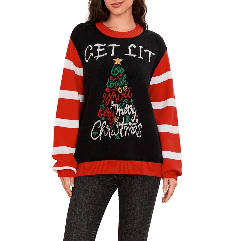 Knit Long Sleeve Tree Print Casual Knitwear T-Shirts