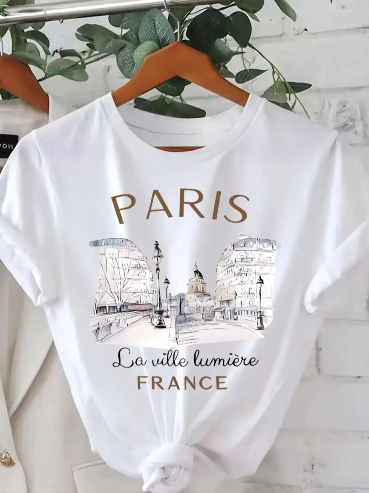 City & Letter Print Round Neck Casual Short Sleeve Crew Neck Summer Top Daily T-Shirts