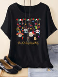 Day Dead Print Round Neck Casual Letter Print Crew Neck Daily Vacation Outdoor Clothes Summer T-Shirts