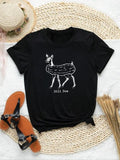 Deer & Letter Print Round Neck Casual Short Sleeve Crew Neck Daily Clothes All Seasons T-Shirts