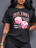 Dice & Letter Print Round Neck Casual Drop Shoulder Short Sleeve Daily Clothes All Seasons T-Shirts