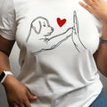 Dog & Heart Print Round Neck Casual Short Sleeve Crew Neck Summer Top Daily T-Shirts