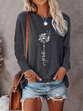 Floral & Letter Print Crew Neck Casual Long Sleeve Daily Outdoor Clothes Spring & Fall T-Shirts