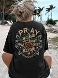 Floral & Letter Print Drop Shoulder Casual Half Sleeve Round Neck T-Shirts
