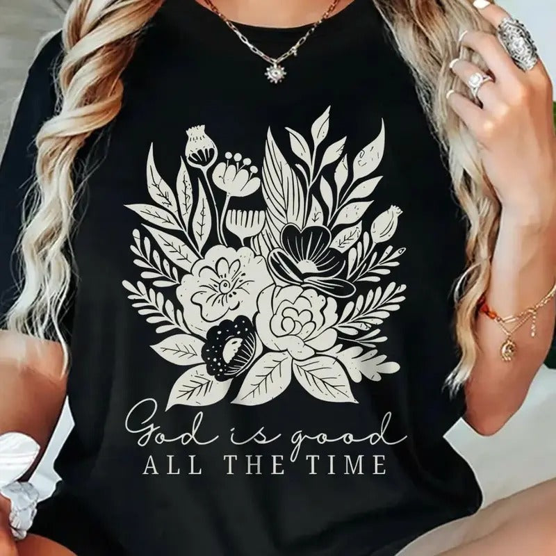 Floral & Letter Print Round Neck Casual Short Sleeve Daily Summer T-Shirts