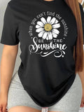 Floral & Letter Print Round Neck Casual Crew Neck Daily Vacation Outdoor Clothes All Seasons T-Shirts
