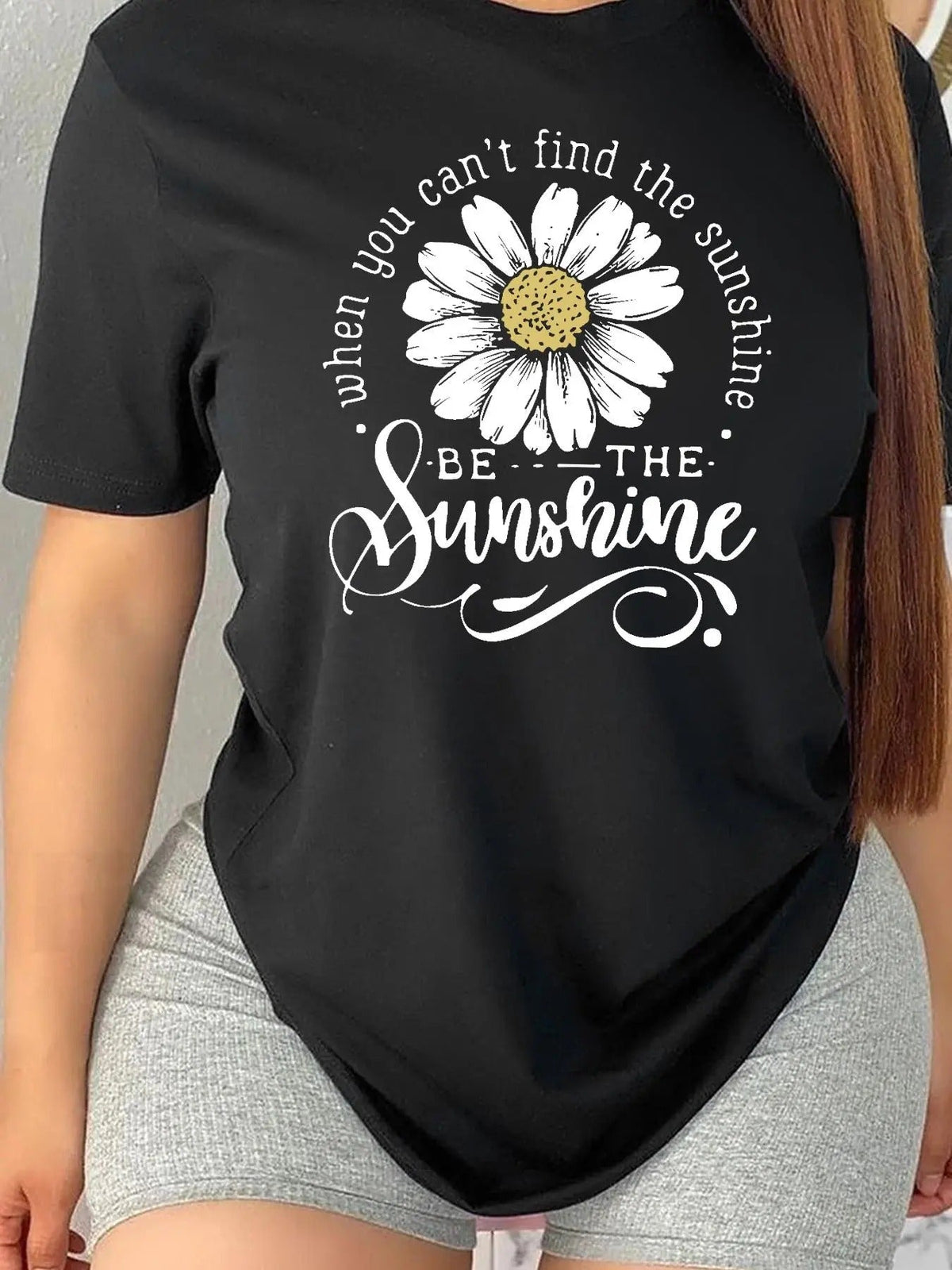 Floral & Letter Print Round Neck Casual Crew Neck Daily Vacation Outdoor Clothes All Seasons T-Shirts