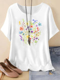 Floral Print Round Neck Vintage Casual Short Sleeve Daily Summer Outfitstyle{N002}3 T-Shirts