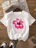 Floral Print Round Neck Casual Short Sleeve Crew Neck Daily Clothes All Seasons T-Shirts