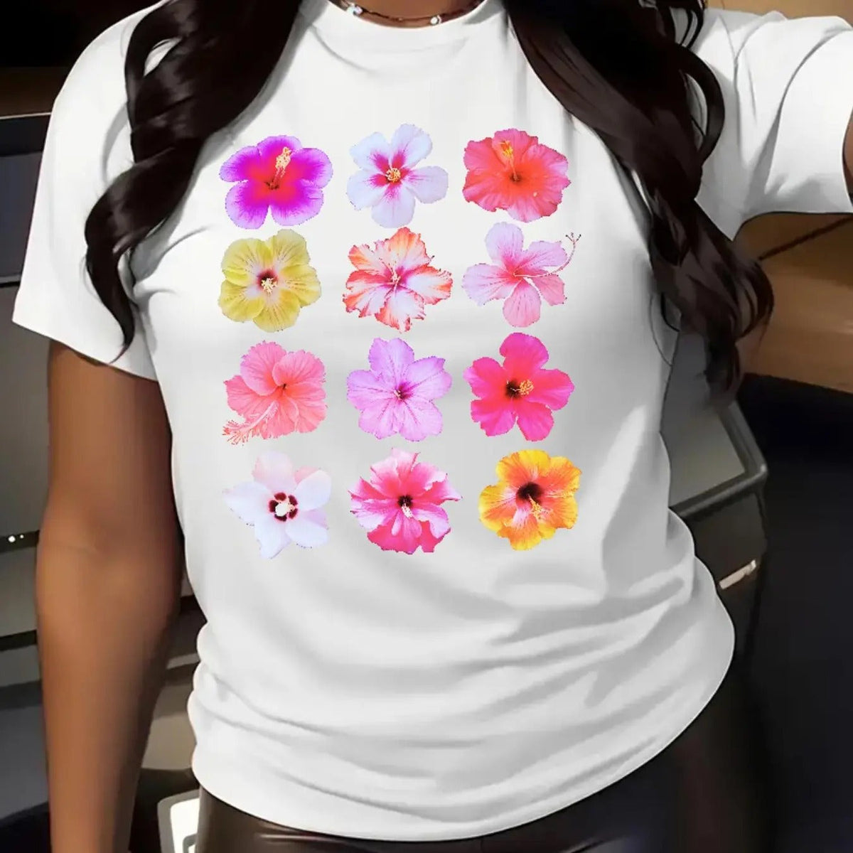 Floral Print Round Neck Casual Short Sleeve Crew Neck Daily Clothes All Seasonsstyle{N002}2 T-Shirts