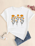 Floral Print Round Neck Casual Short Sleeve Crew Neck Summer Clothes Daily T-Shirts