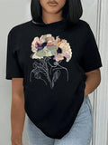 Floral Print Round Neck Vintage Short Sleeve Daily Summer 2024 T-Shirts