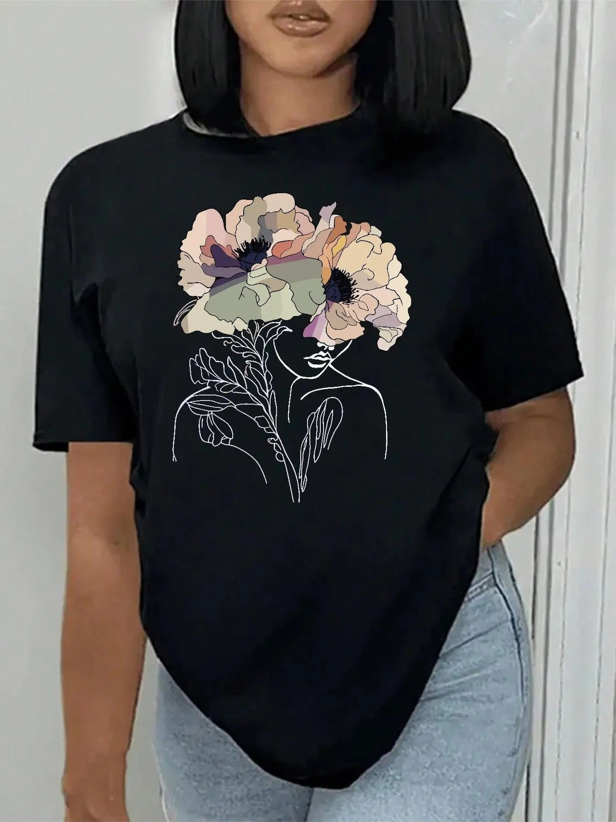 Floral Print Round Neck Vintage Short Sleeve Daily Summer 2024 T-Shirts