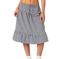 Flowy Midi Skirts High Waist Plaid Print Skirts Frill Trim Loose Skirts Womenswear Bottom T-Shirts