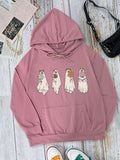 Ghost Print Drop Shoulder Drawstring Casual Pocket Hooded Daily Outdoor Fall & Winterstyle{N002}2 T-Shirts