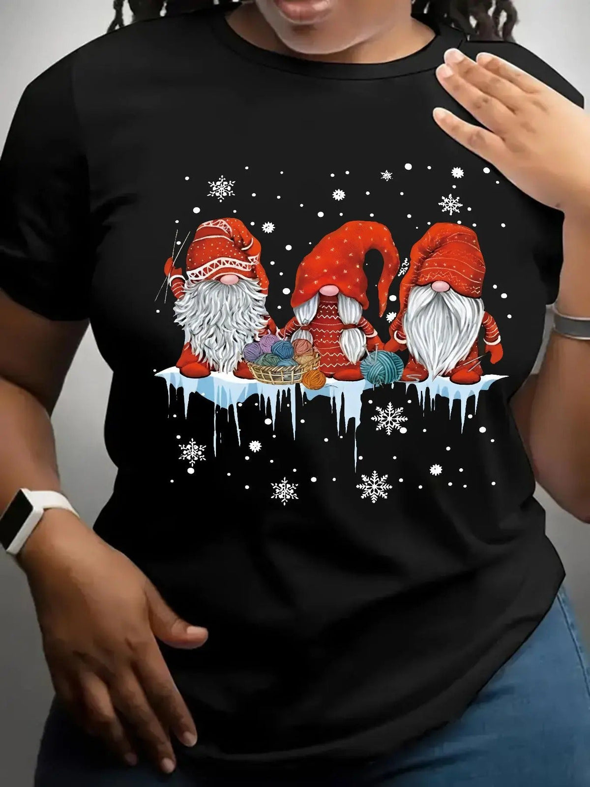 Gnome Print Round Neck Casual Short Sleeve Crew Neck Summer Top Daily Girl T-Shirts