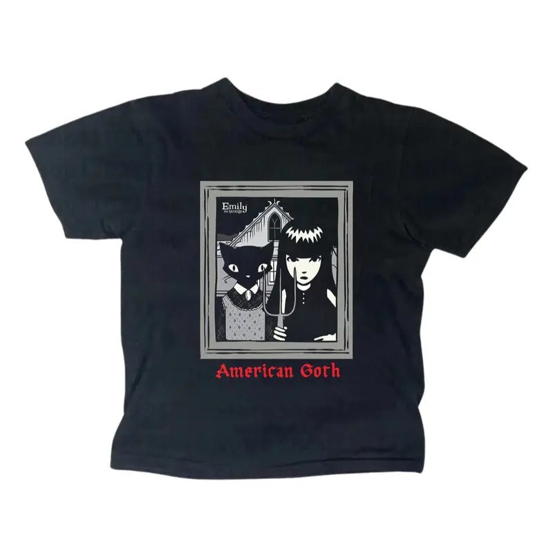 Gothic Emo Girl Strange Cat Baby Y2K Summer Top Casual Cotton Short Sleeve Fitted Womenswear T-Shirts