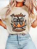 Halloween Pumpkin & Letter Print Drop Shoulder Casual Crew Neck Daily Vacation Outdoor Clothes All Seasons T-Shirts