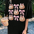 Halloween Themed Bowknot & Pumpkin Print Casual Drop Shoulder Half Sleeve Summer Top Daily T-Shirts