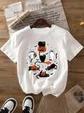 Halloween Themed Ghost & Pumpkin Print Short Sleeve Casual Round Neck Daily Clothes All Seasons T-Shirts