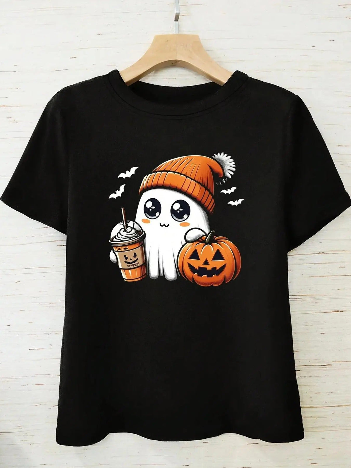 Halloween Themed Ghost Print Round Neck Casual Short Sleeve Summer Clothes Daily T-Shirts