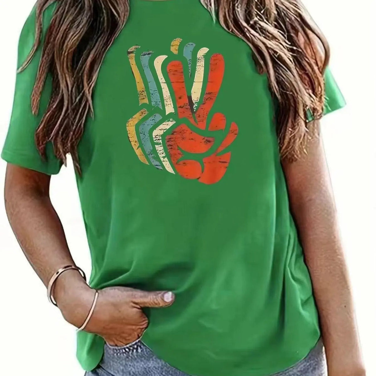Hand Printed Round Neck Casual Short Sleeve Crew Neck Summer Top Daily T-Shirts