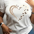 Heart & Butterfly Print Round Neck Casual Short Sleeve Summer Clothes Daily T-Shirts