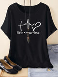Heart & Letter Print Drop Shoulder Casual Short Sleeve Round Neck Summer Clothes Daily T-Shirts