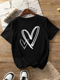 Heart Print Round Neck Casual Short Sleeve Crew Neck Daily Clothes All Seasonsstyle{N002}2 T-Shirts