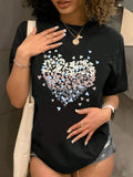 Heart Print Round Neck Casual Short Sleeve Crew Neck Daily Clothes All Seasonsstyle{N002}3 T-Shirts