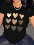 Heart Print Round Neck Casual Short Sleeve Crew Neck Daily Clothes All Seasons T-Shirts