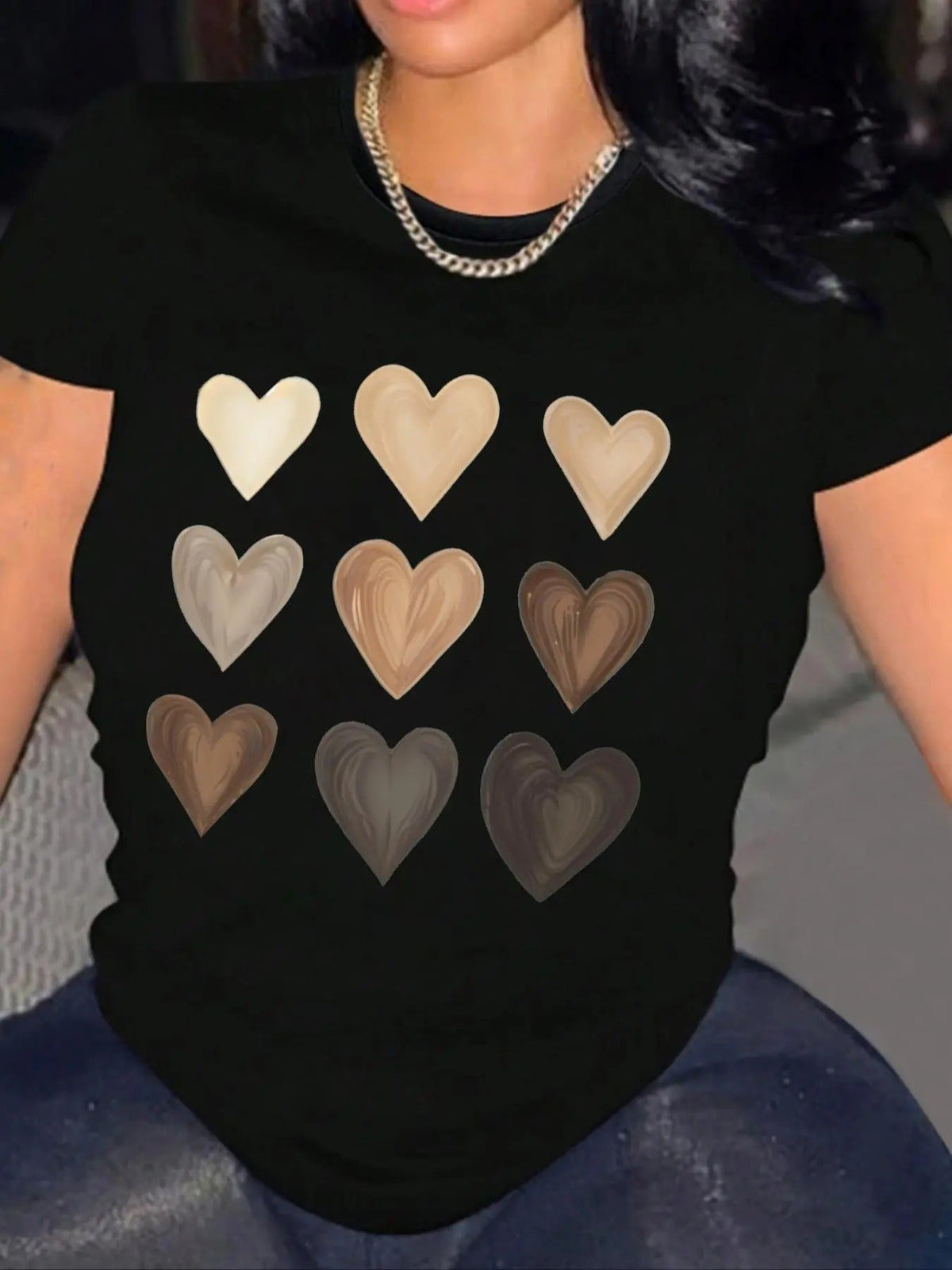 Heart Print Round Neck Casual Short Sleeve Crew Neck Daily Clothes All Seasons T-Shirts