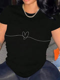 Heart Print Round Neck Casual Short Sleeve Daily Clothes All Seasons T-Shirts