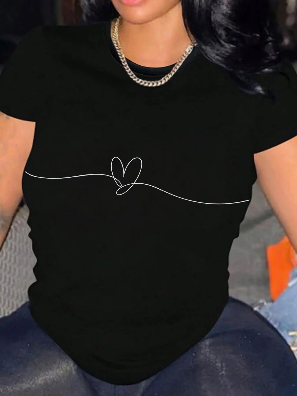 Heart Print Round Neck Casual Short Sleeve Daily Clothes All Seasons T-Shirts