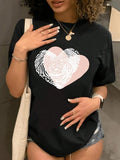 Heart Print Round Neck Casual Crew Neck Short Sleeve Daily Vacation Outdoor Clothes All Seasons T-Shirts