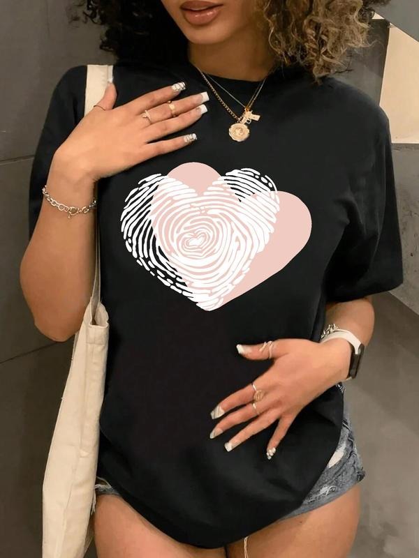 Heart Print Round Neck Casual Crew Neck Short Sleeve Daily Vacation Outdoor Clothes All Seasons T-Shirts