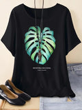 Leaf & Letter Print Round Neck Casual Short Sleeve Daily Summer T-Shirts