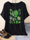 Leaf Print Round Neck Casual Short Sleeve Summer Clothes Daily T-Shirts