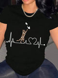 Leopard & Heartbeat Print Round Neck Casual Short Sleeve Crew Neck Daily Vacation Outdoor Clothes All Seasons T-Shirts