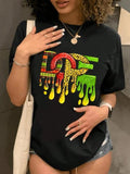 Leopard & Letter Print Round Neck Casual Short Sleeve Daily Clothes All Seasons T-Shirts