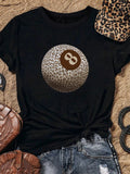 Leopard Billiards Print Round Neck Casual Short Sleeve Crew Neck Summer Clothes Daily T-Shirts